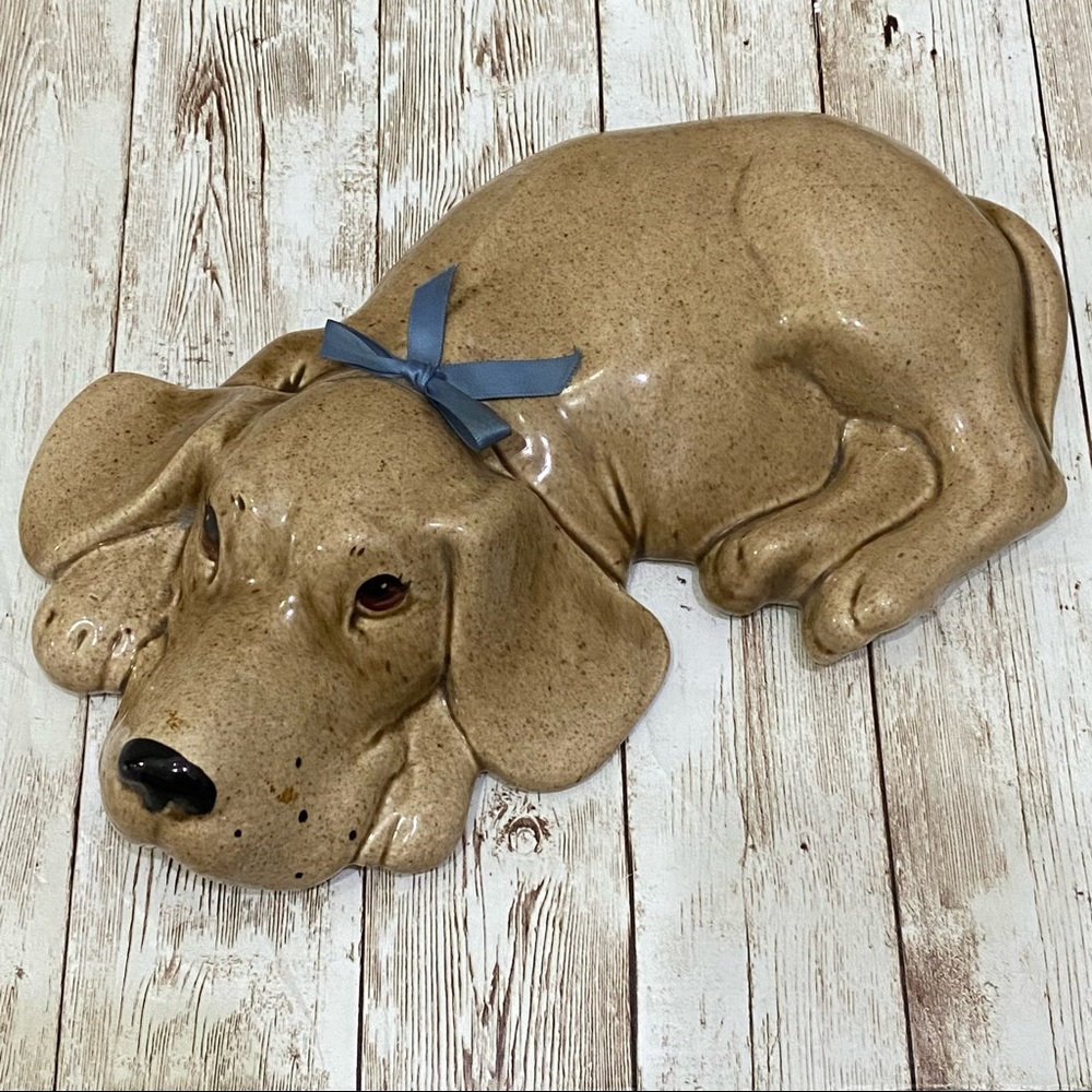 Vintage Ceramic Pottery Sleeping Hound Dog Sculpture Large Figurine